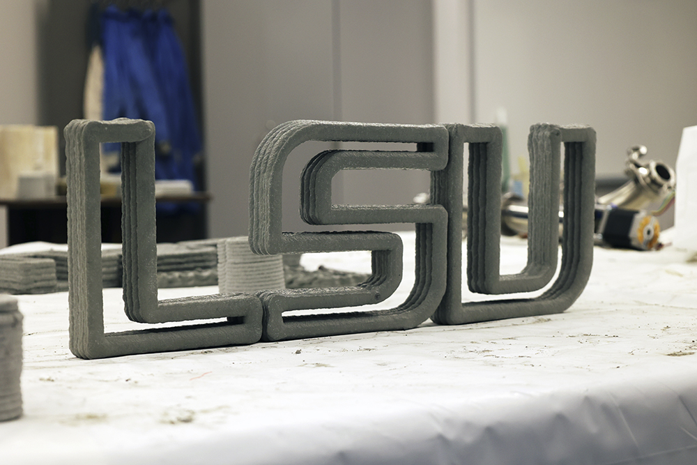 LSU logo printed in concrete