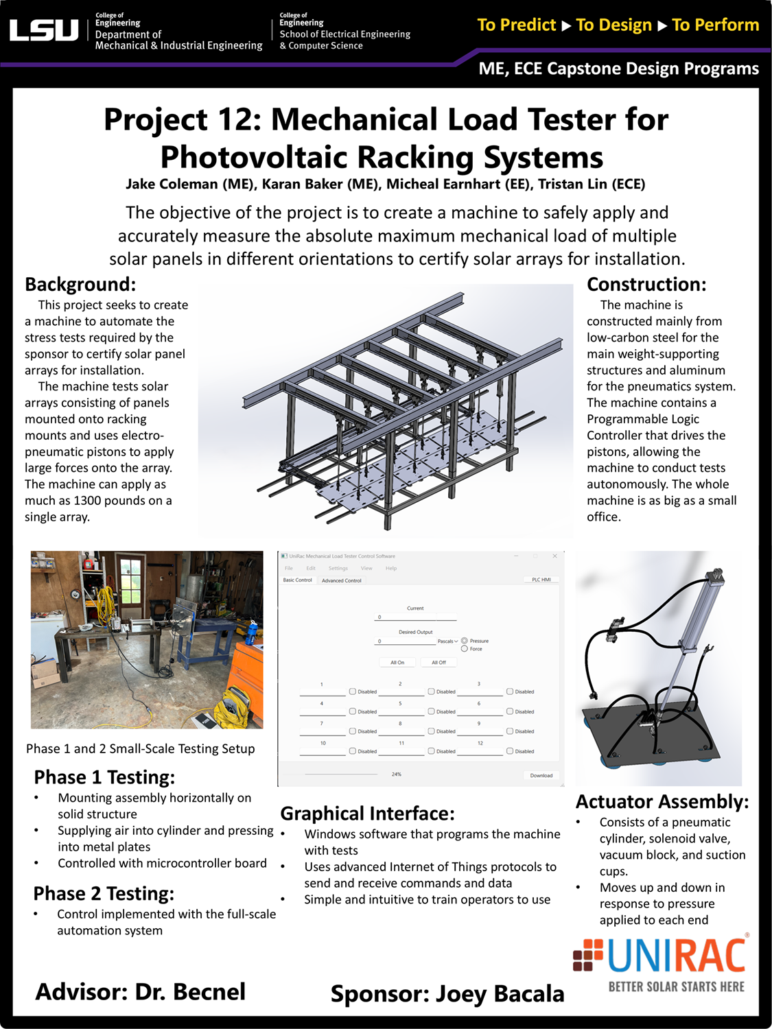 Project 12 Poster: Mechanical Load Tester for Photovoltaic Racking Systems (2024) Project 12: Mechanical Load Tester for Photovoltaic Racking Systems (2024)