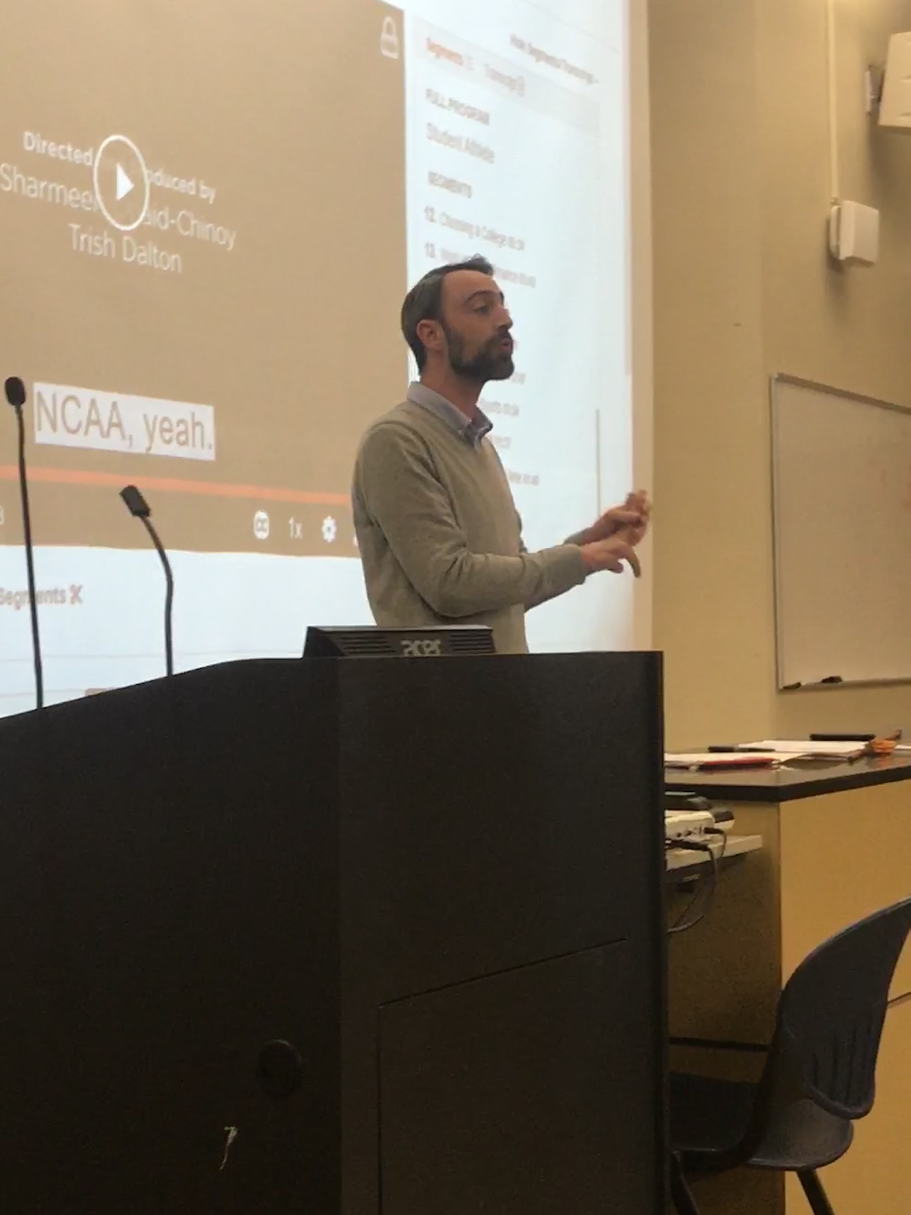 Dr. Wells moderates the discussion after the film.