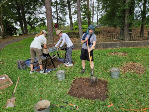 LSU students opening an excavation unit and screening soil materials at the Old LSU Site.