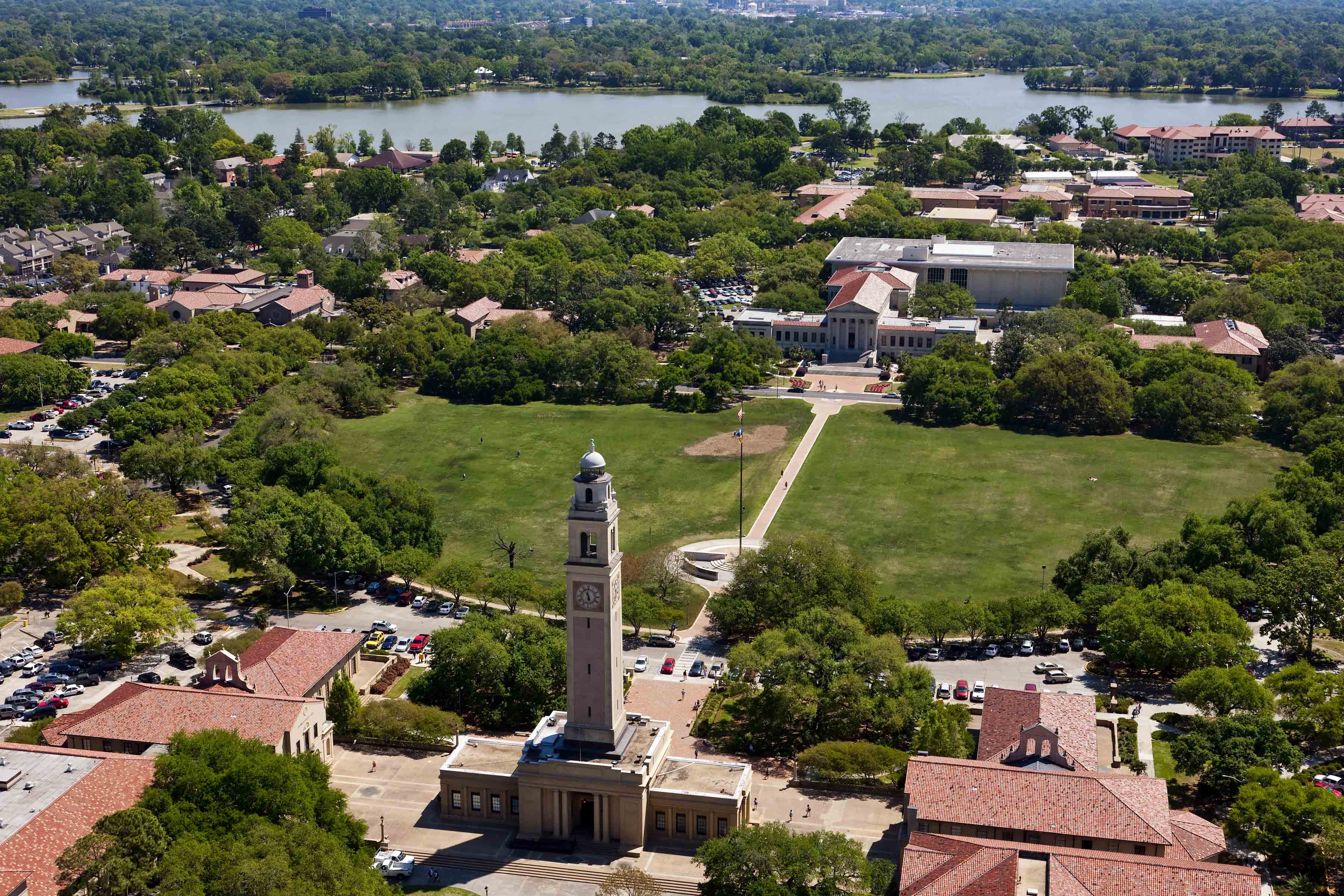 Campus aerial shot with lakes