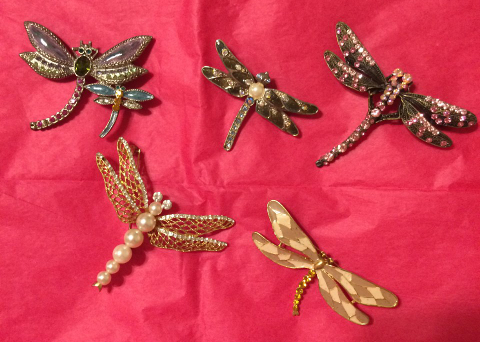 collection of 6 dragonfly brooches
