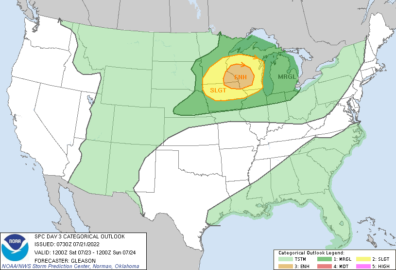 Map of the United States displaying multi-day weather outlook; link to a text-only version follows