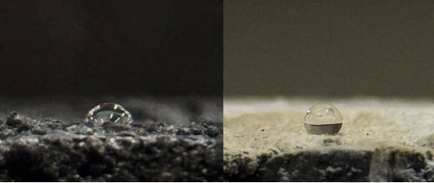 Water droplets on uncoated and uncoated asphalt