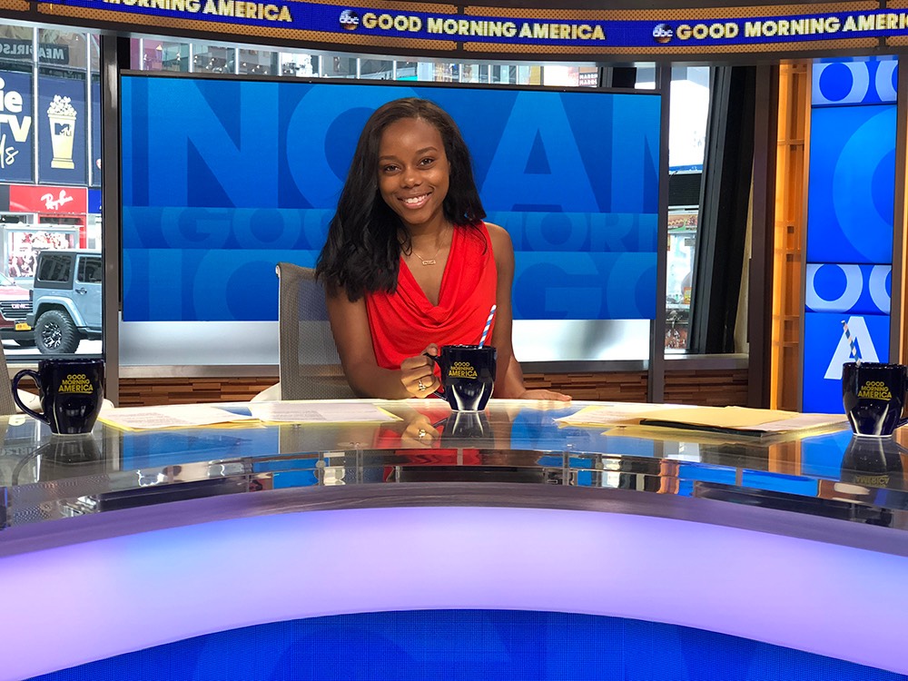 LSU student Kennedi Walker sits on the set of the television show, "Good Morning America."