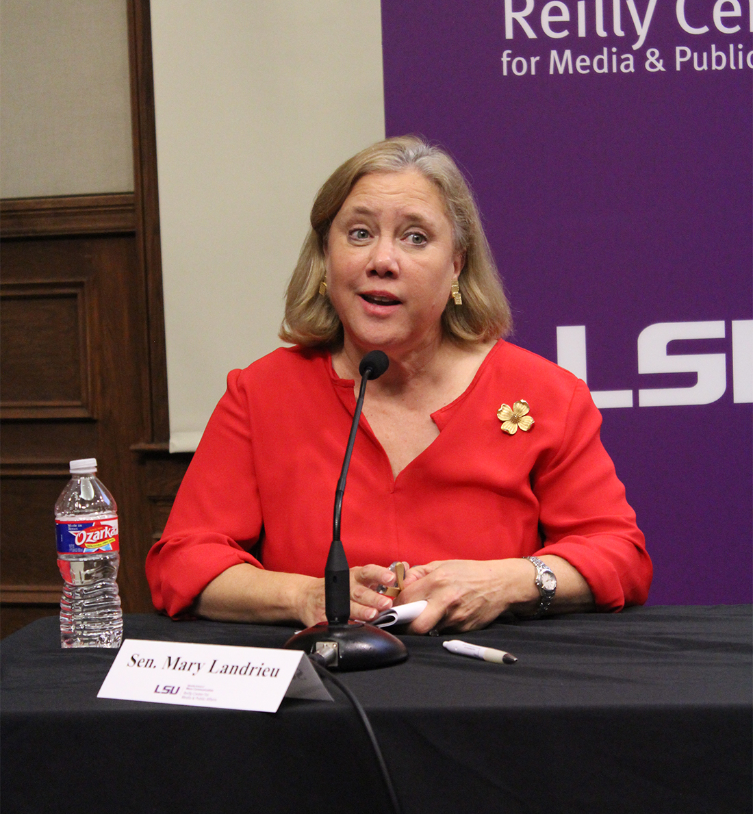 Senator Mary Landrieu moderates the panel on sexual harassment in media and politics