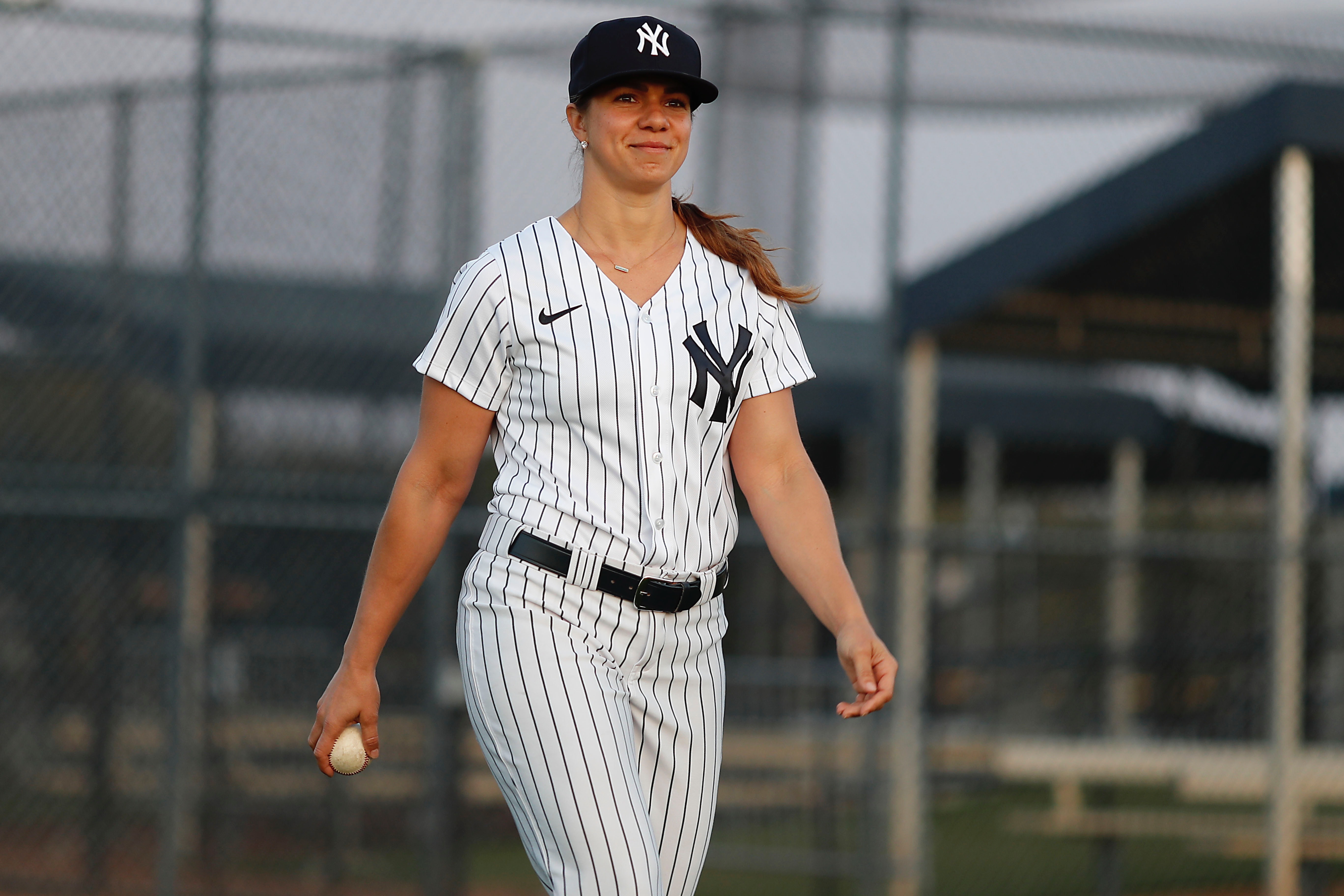LSU grad Rachel Balkovec wears a Yankees uniform