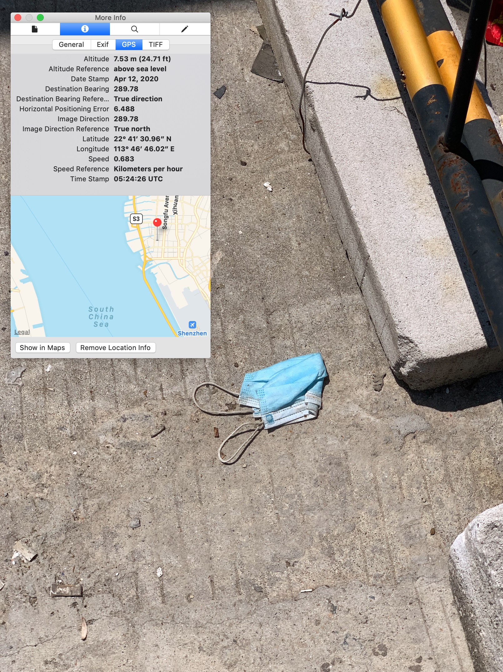 PPE waste documented in China. Photo: LSU