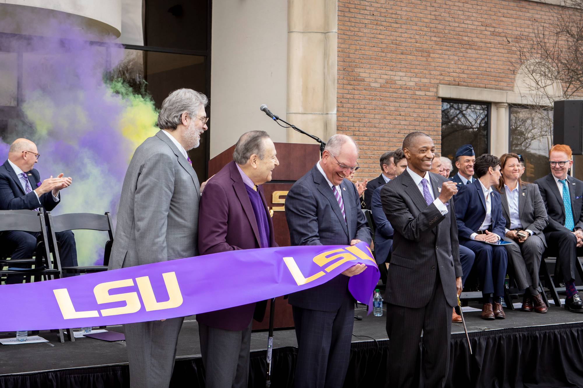 LSU President William F. Tate IV at ribbon cutting with governor and others