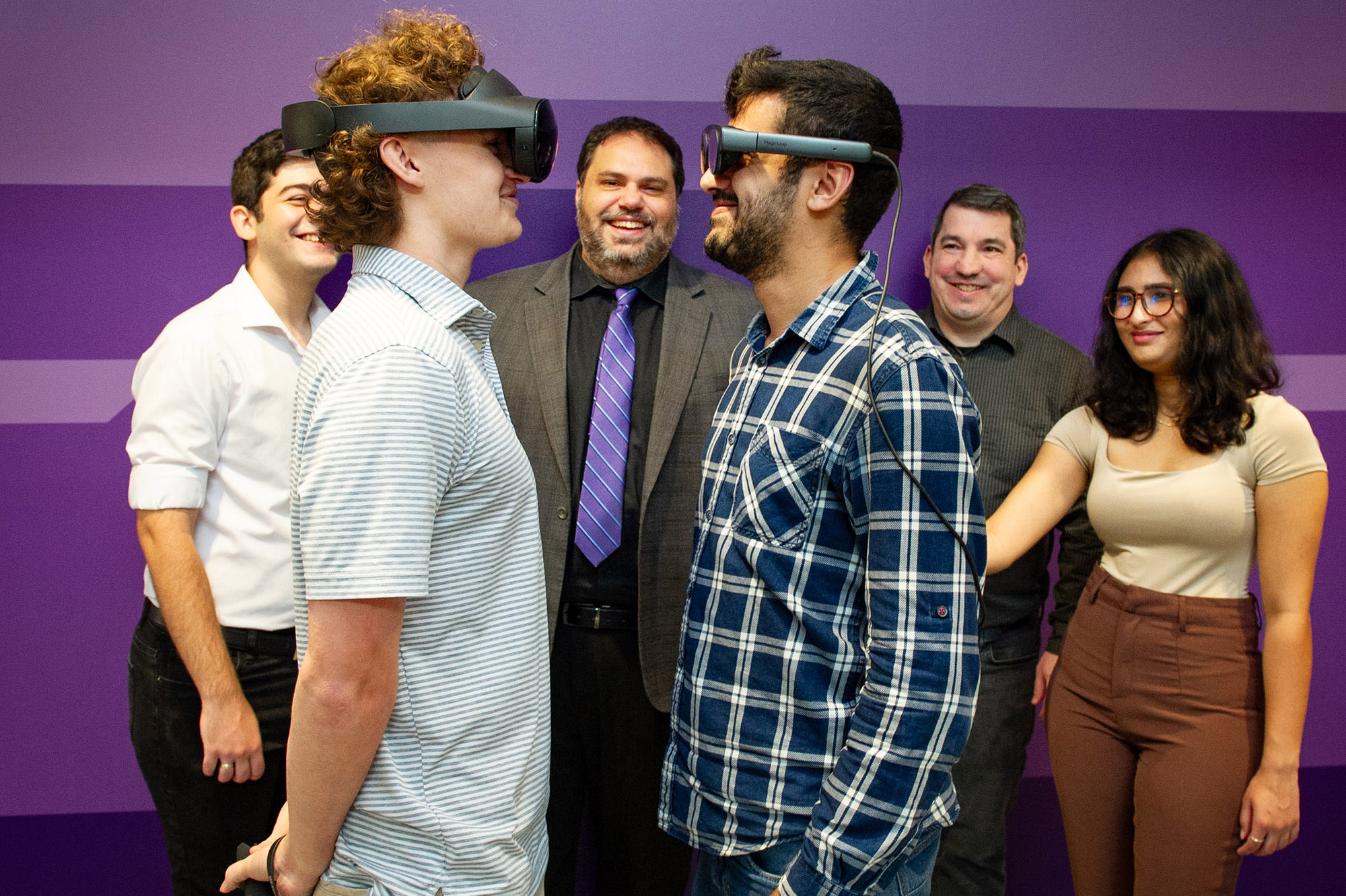 LSU researchers observe students participating in an AR/VR research exercise.