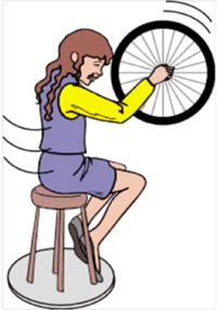 photo: Spinning bicycle wheel gyroscope - shows stability, precession, steering capability