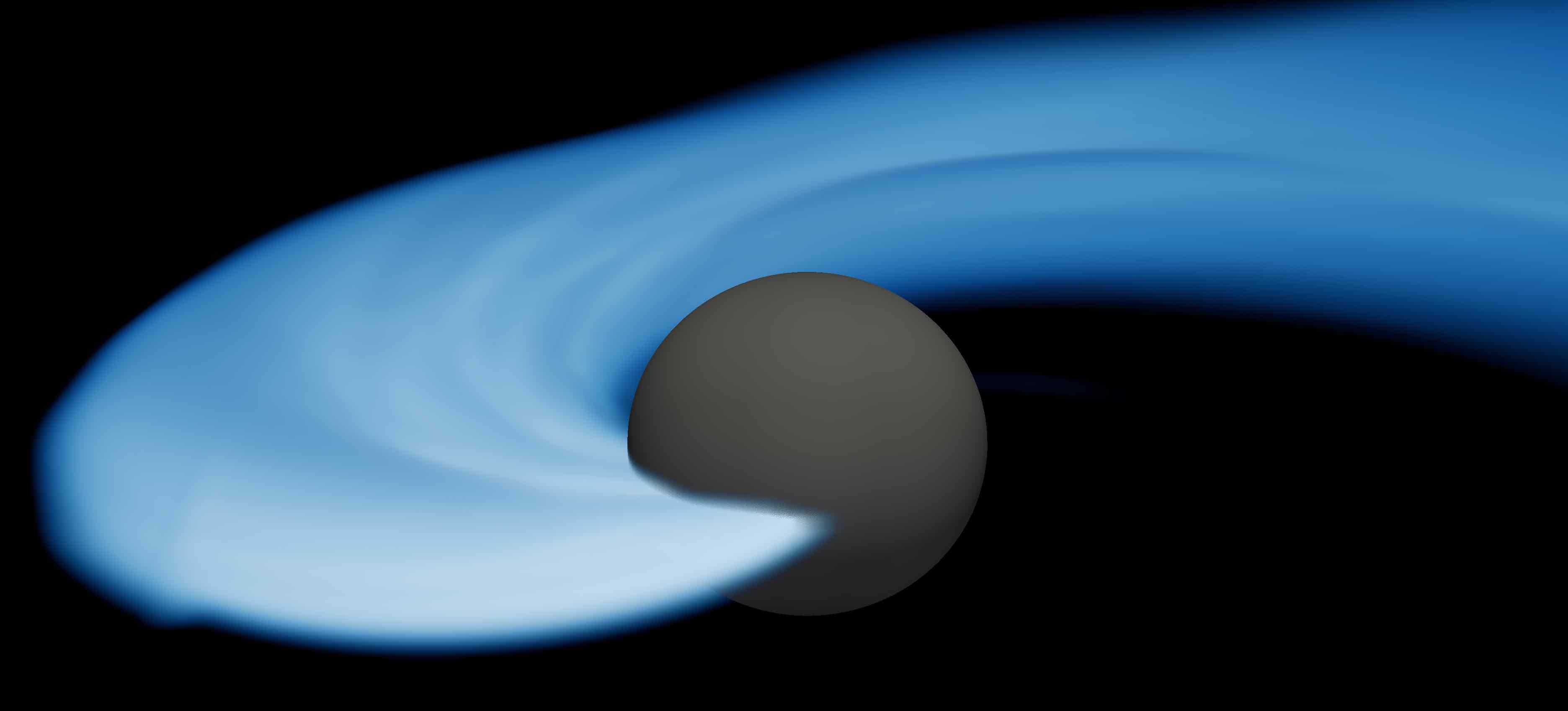 Rendering of a full numerical relativity simulation and thus represents a realistic outcome of such a merger.
