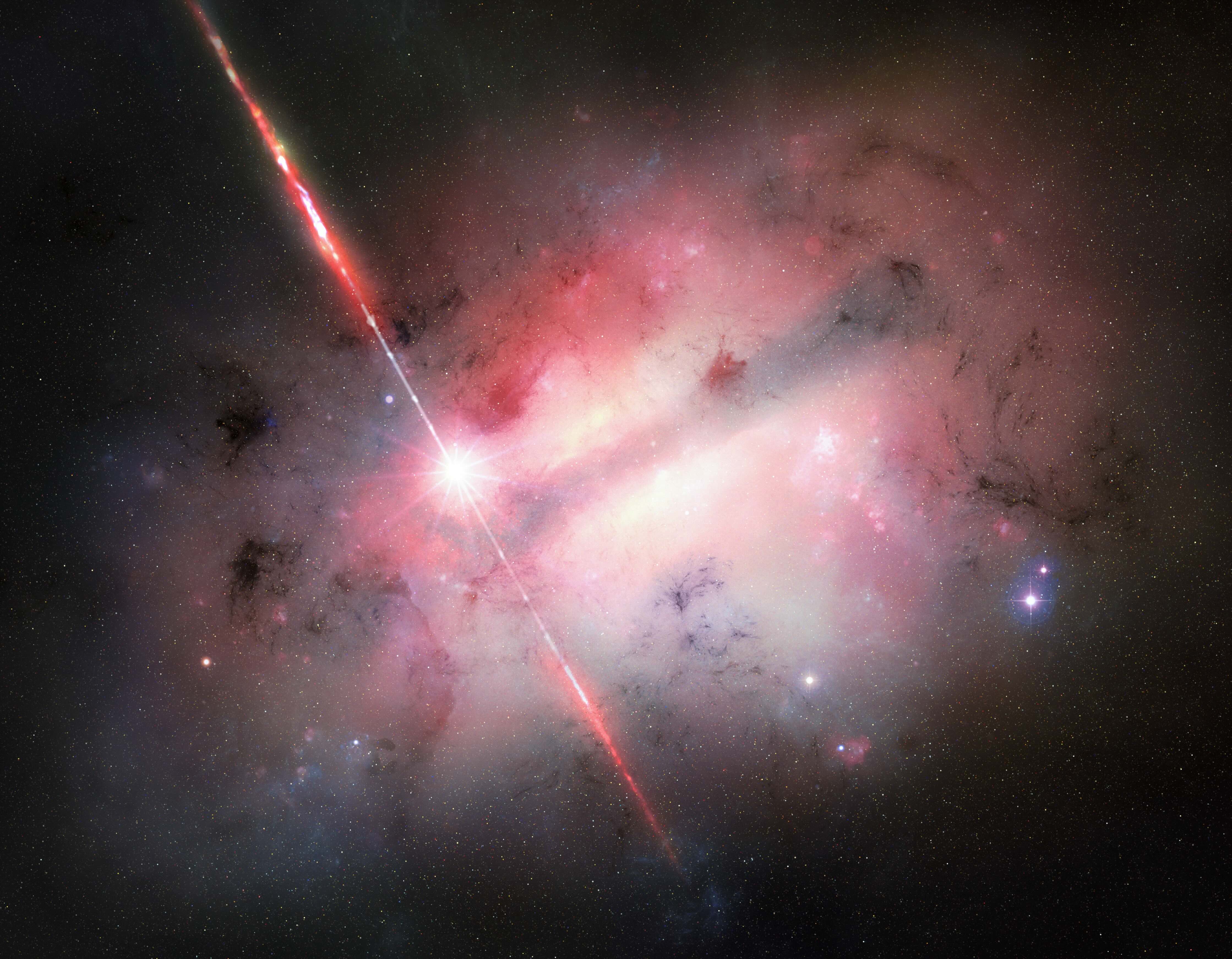 Artist's concept of GRB erupting from a dusty galaxy