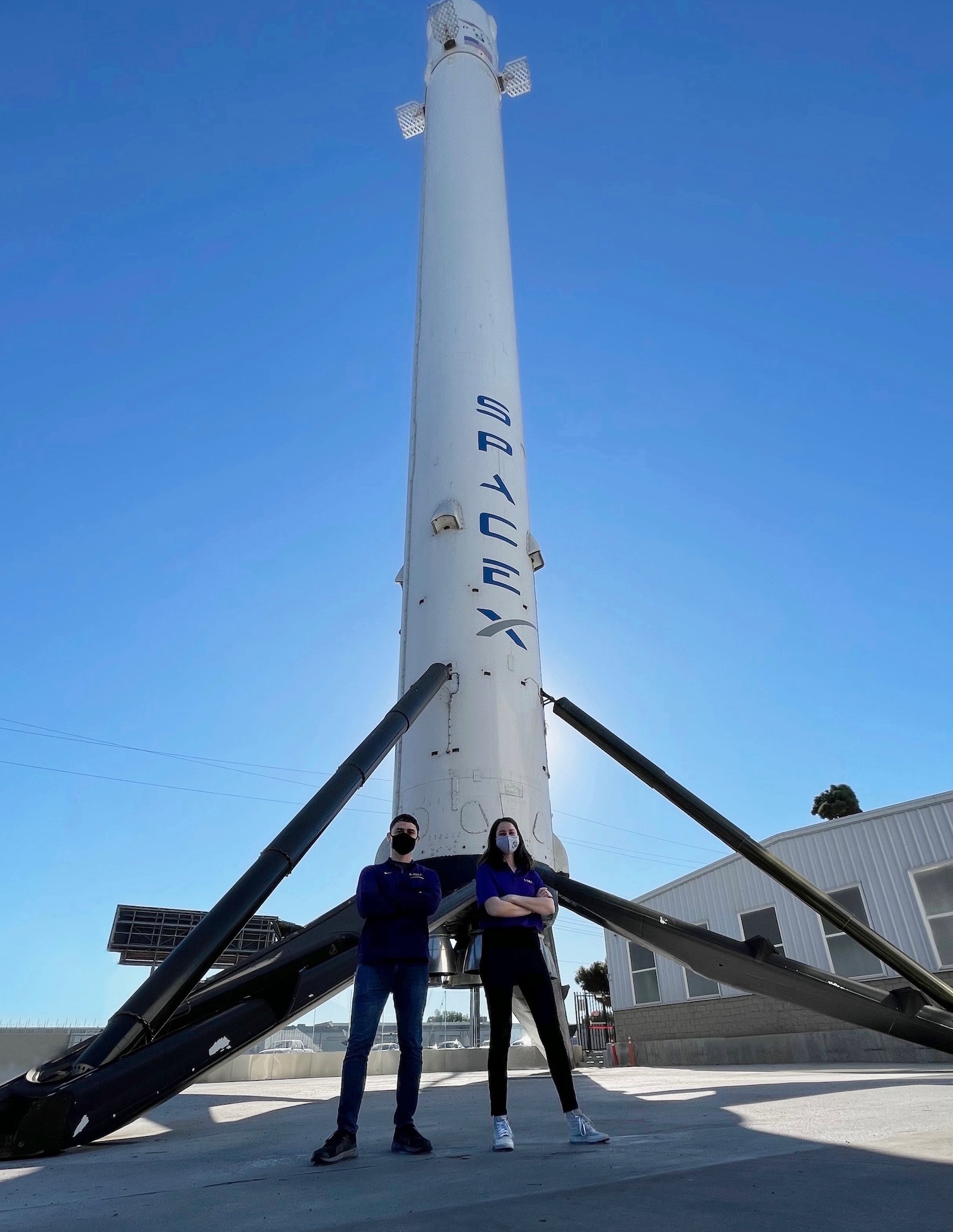 Nousha Afshari and Jared Taylor at SpaceX headquarters.