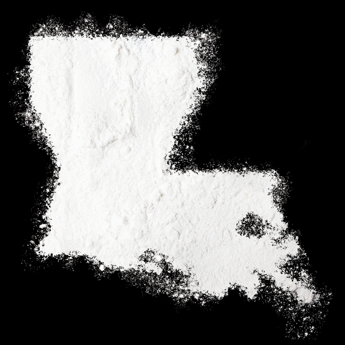 Map of Louisiana in white powder