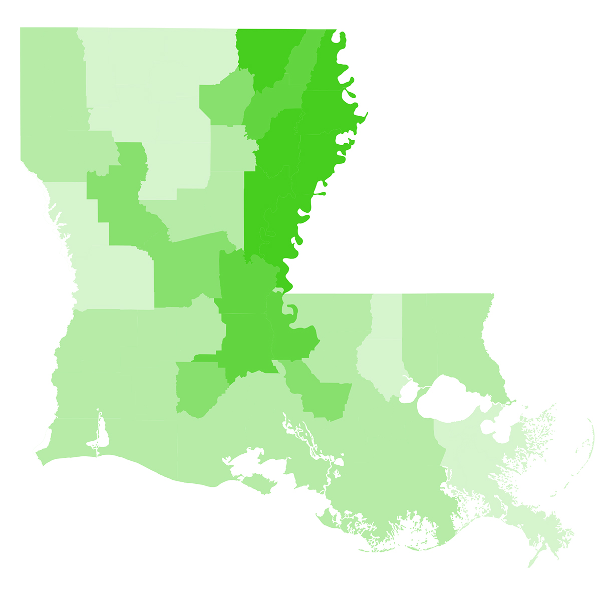 Density map of soybean farming in Louisiana parishes