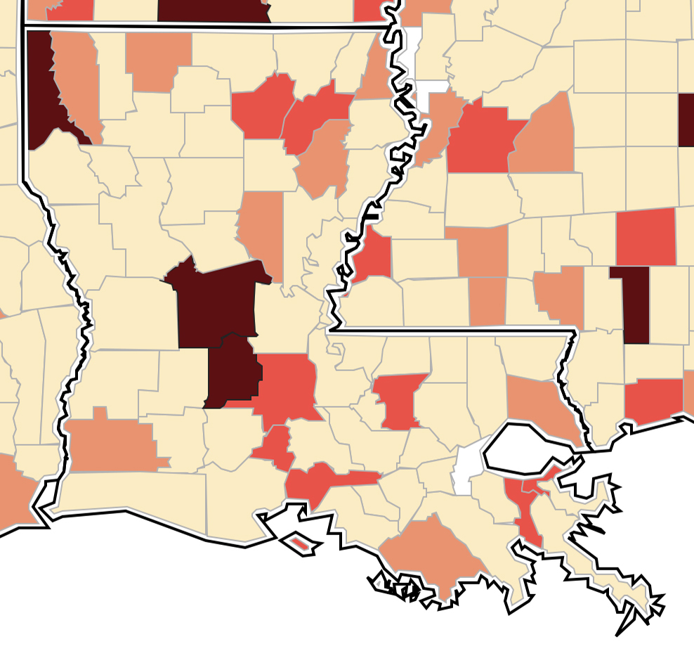 Opioid prescription rates per parish in Louisiana