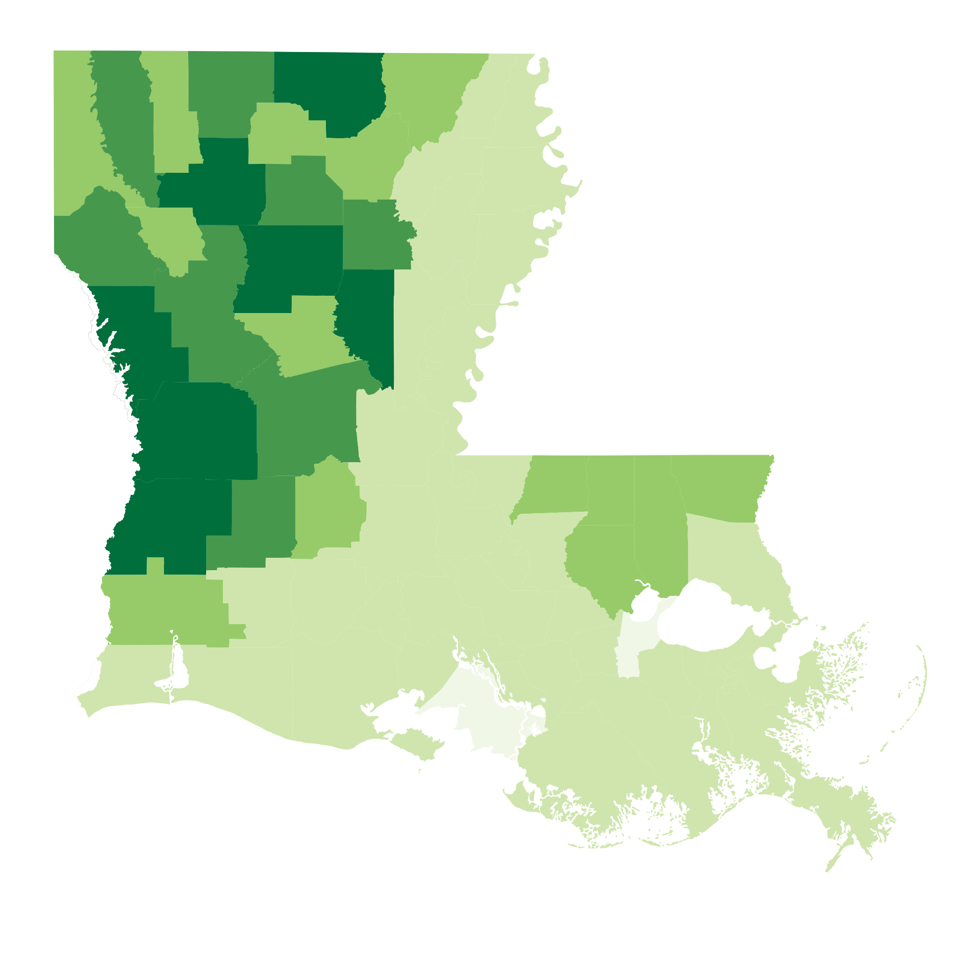 Map of forestry operations in Louisiana