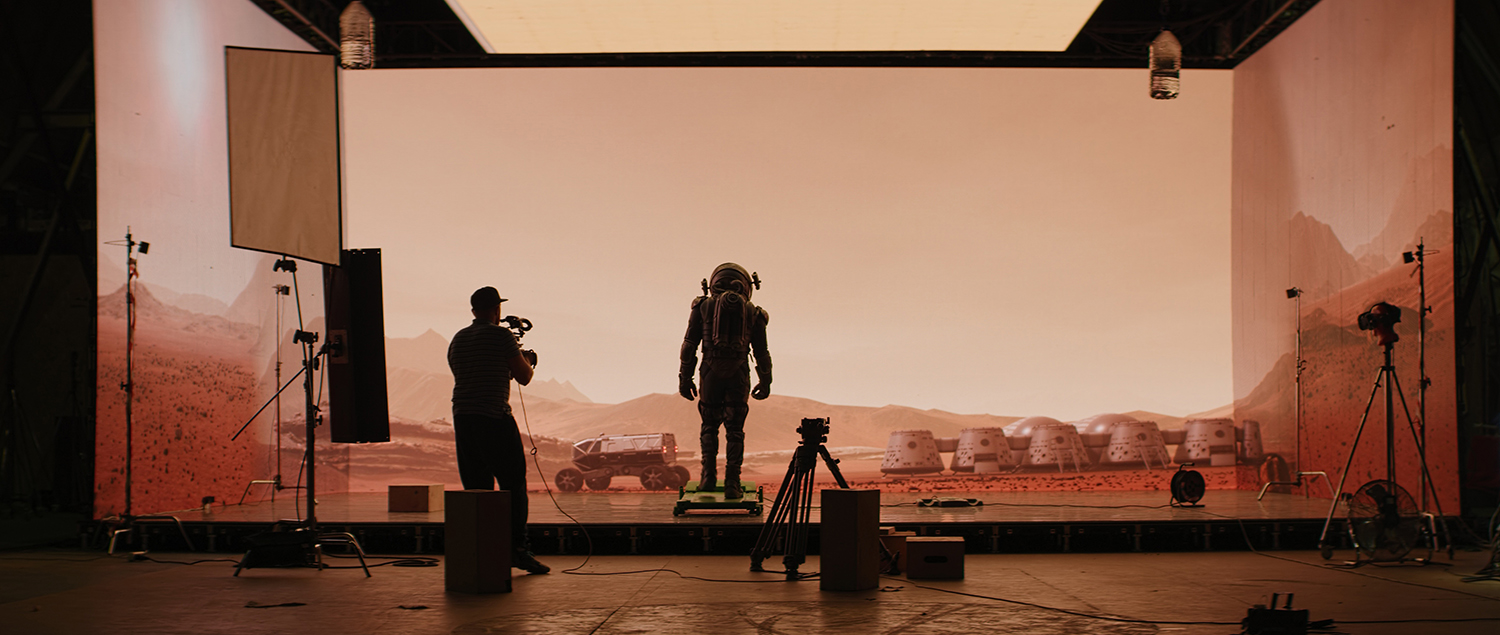 behind the scenes picture of a set on The Martian