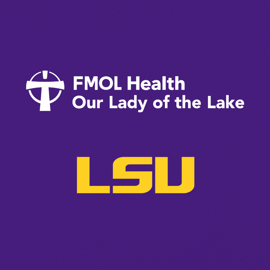 FMOL Health | Our Lady of the Lake and LSU logos