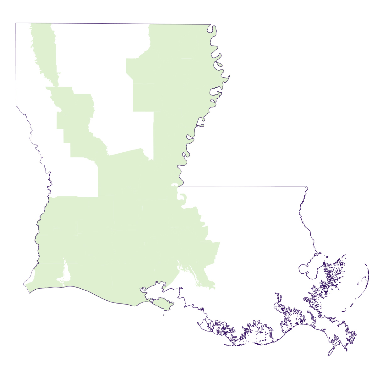 Map of rice production in Louisiana