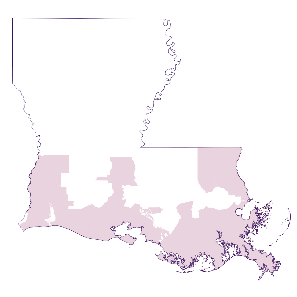 Map of shrimp production in Louisiana