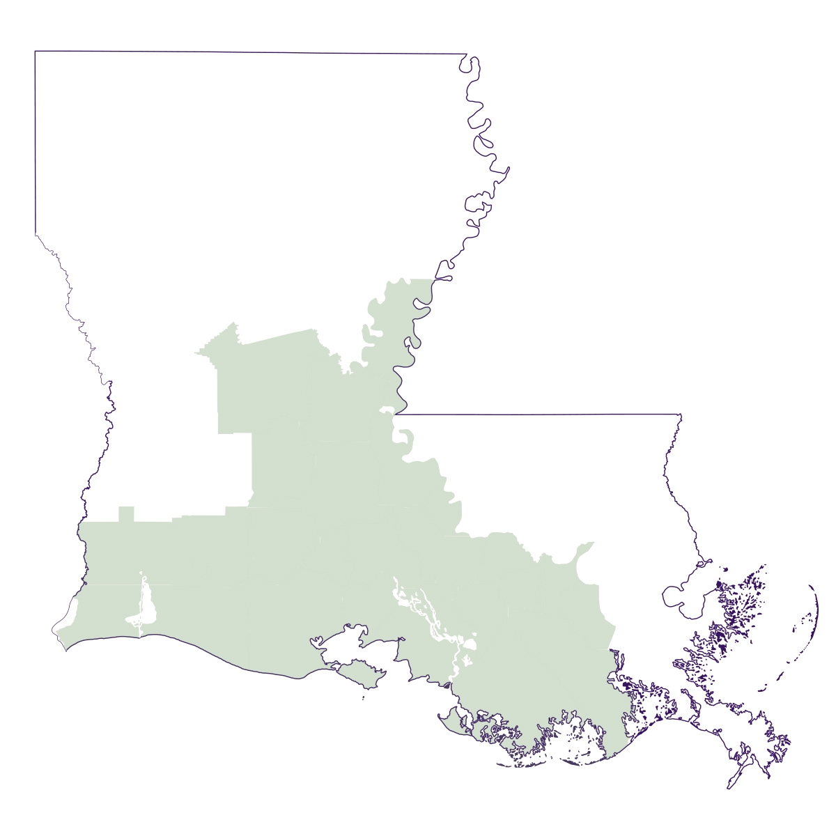 Map of sugarcane production in Louisiana