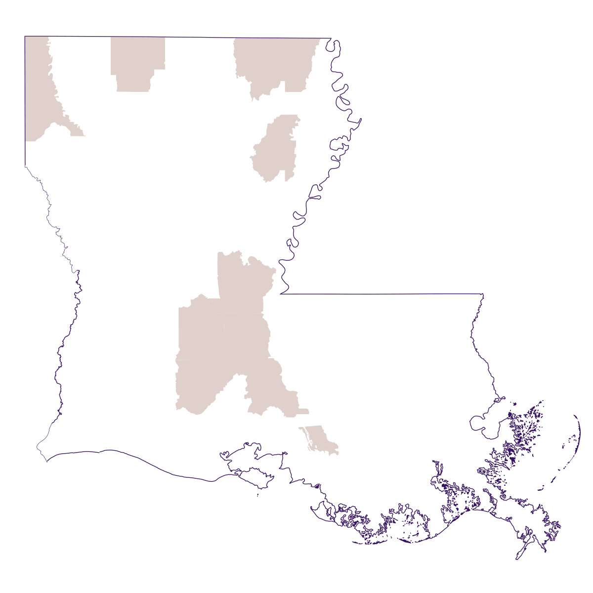 Map of sweet potato production in Louisiana