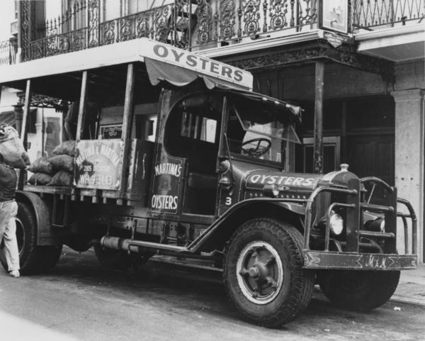 An oyster truck makes a delivery in the French Quarter