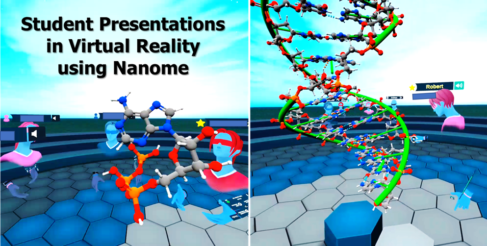 Screenshot of VR student presentations using Nanome
