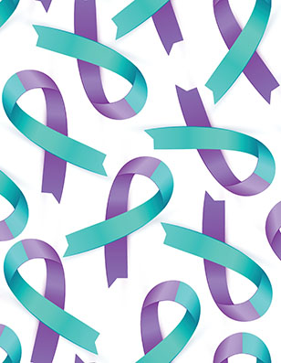 Image of purple and teal suicide ribbons 