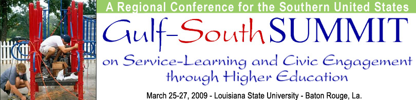 LSU service-learning students work to complete a playground they designed at McMain's Children's Developmental Center in Baton Rouge.