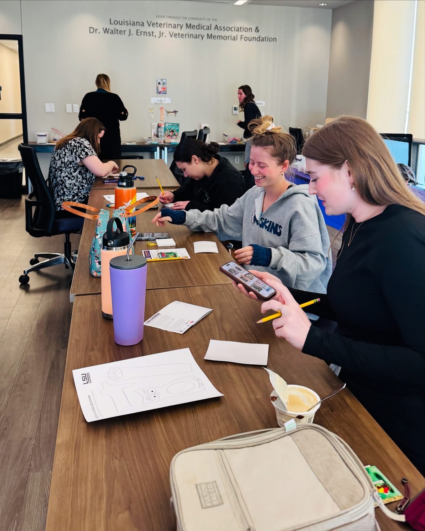 LSU Vet Med students and staff working on art projects
