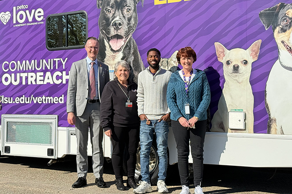 Oliver Garden, Gretchen Morgan, Chris Jones, and Bunnie Cannon with the LSU Vet Med outreach vehicle