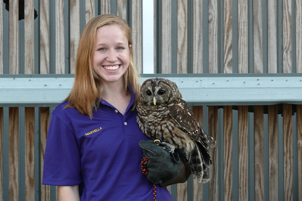 Maryella Cohn with barred owl